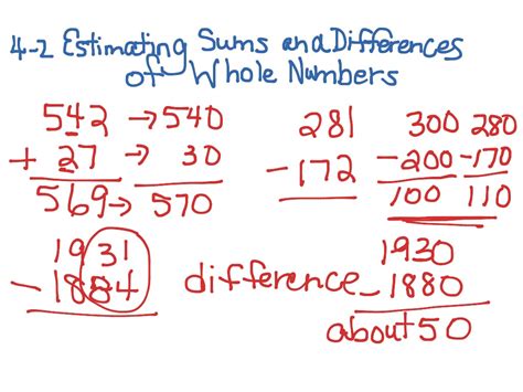 Name 4 2 Estimating Sums And Differences Of Whole Numbers