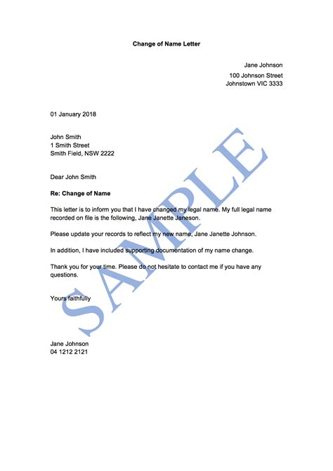 name change letter format after marriage