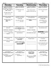 Name Language Homework 1 Date Monday Tuesday Wednesday
