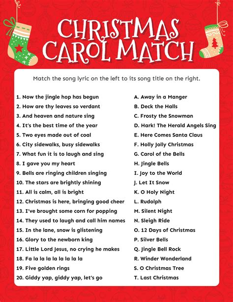 Name The Christmas Carols Printable Game Joyful A Christmas Carol Printable - A Christmas Carol Printable