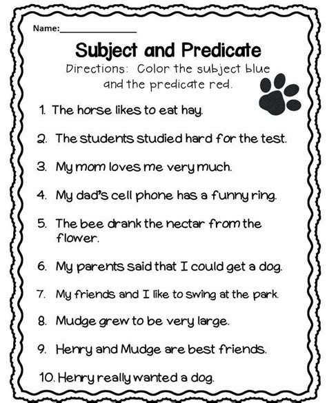 Read Name Date Complete Subjects And Predicates Teaching 