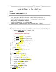 Read Name Date Complete Subjects And Predicates Teaching 