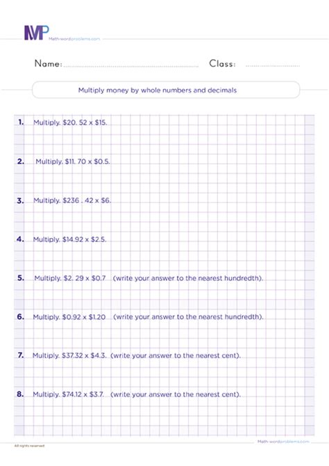 Full Download Name Lesson 4 5 Problem Solving Multiply Money 