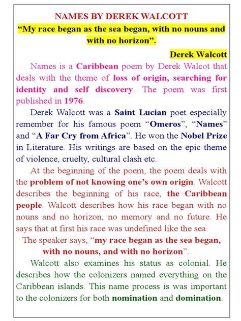 Names By Derek Walcott