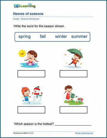 Names Of Seasons Worksheet K5 Learning Season Worksheets For First Grade - Season Worksheets For First Grade