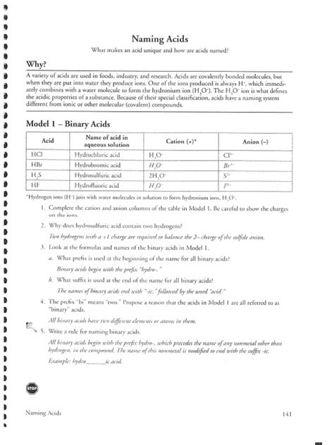 Naming Acids Pogil