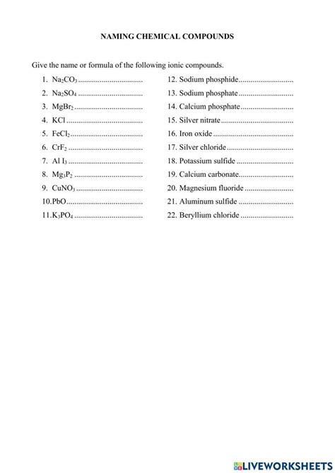 Naming Chemical Compounds Interactive Worksheet Live Worksheets Chemical Compounds Worksheet - Chemical Compounds Worksheet