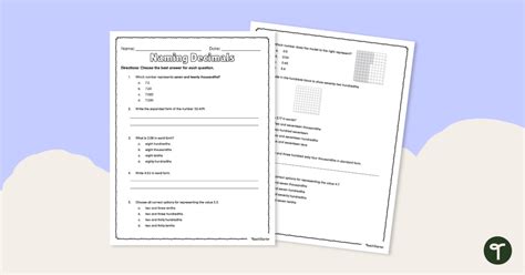 Naming Decimals Worksheet Teach Starter Naming Decimals Worksheet - Naming Decimals Worksheet