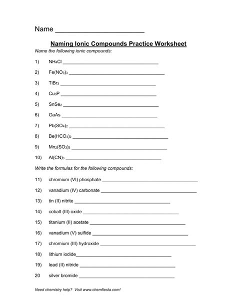 Naming Ionic Compounds Questions Practice Questions Of Naming Worksheet More Practice Naming Ionic Compounds - Worksheet More Practice Naming Ionic Compounds
