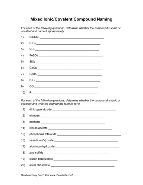 Naming Mixed Ionic Covalent Compounds Answer Key