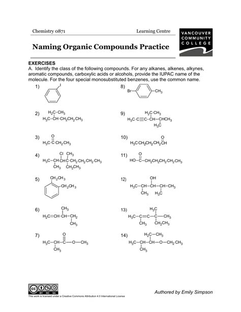 Naming Organic Compounds Practice With Answers