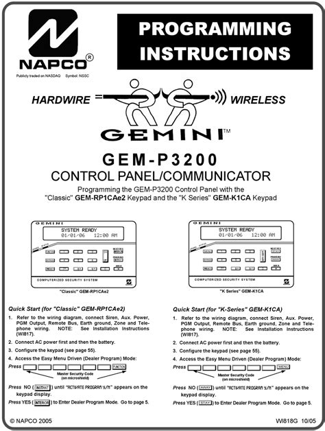 Read Online Napco P801 Program Guide 