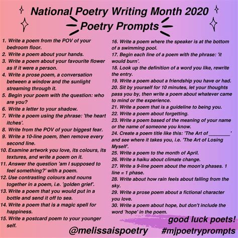Napowrimo Writing Prompts For Poems - Writing Prompts For Poems