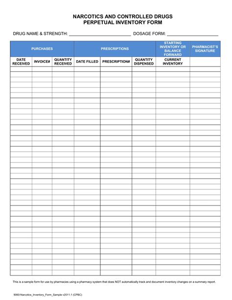 Narcotic Medication Log Form