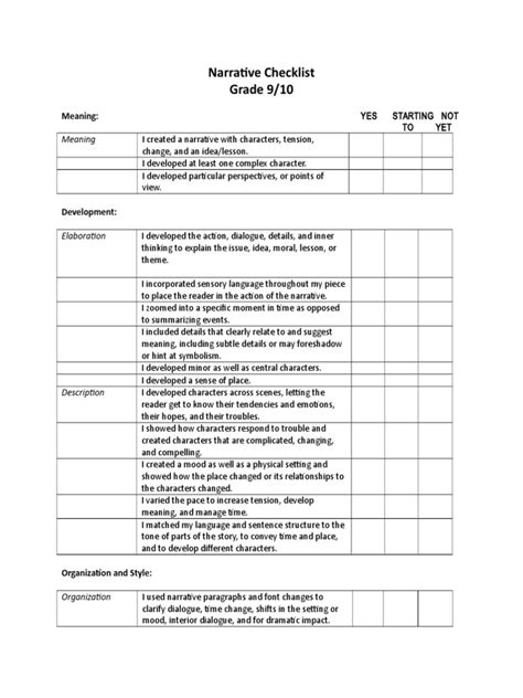 Narrative Criteria Checklist
