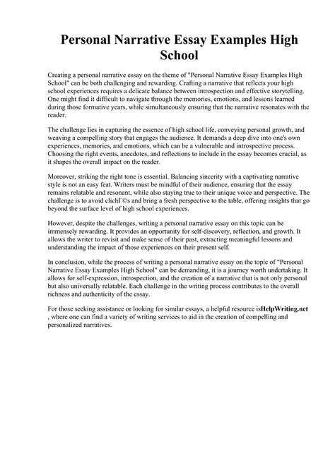Narrative Essay Example High School