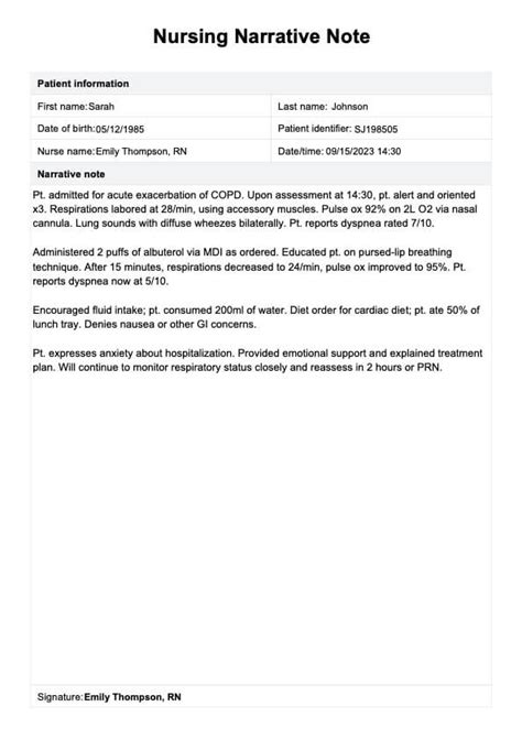 narrative skilled nursing visit notes examples