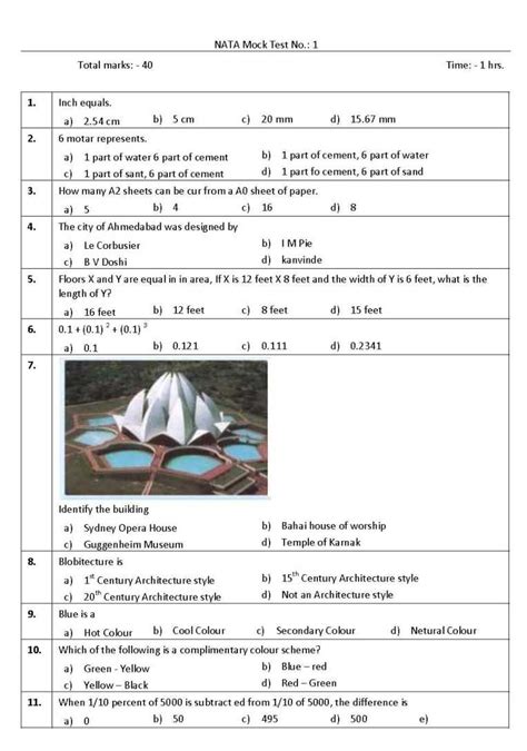 Read Nata Online Test Sample Papers 