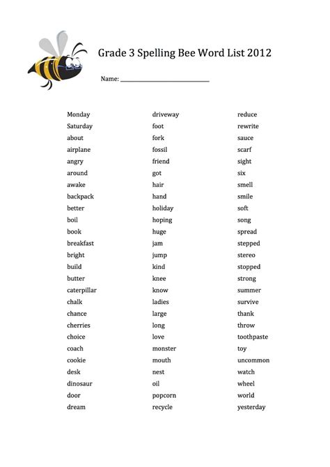 National Spelling Bee Study Third Grade Spelling Bee Words - Third Grade Spelling Bee Words