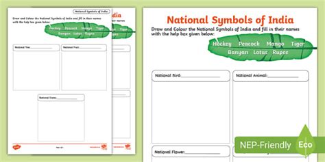 National Symbols Of India Worksheet Teacher Made Twinkl National Symbols Worksheet - National Symbols Worksheet