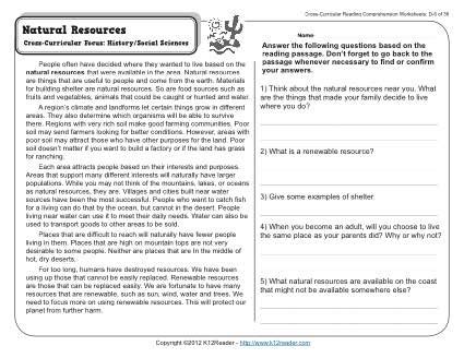 Natural Resources 4th Grade Reading Comprehension Worksheet Natural Resources Worksheets 1st Grade - Natural Resources Worksheets 1st Grade