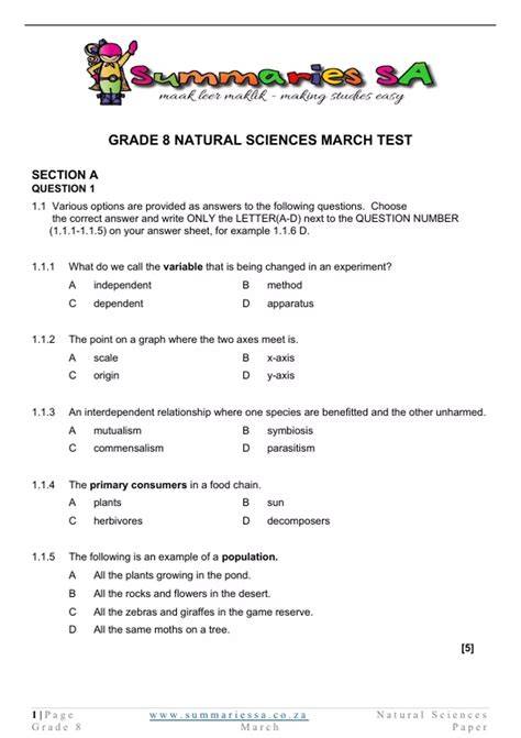 natural sciences question papers for grade 8