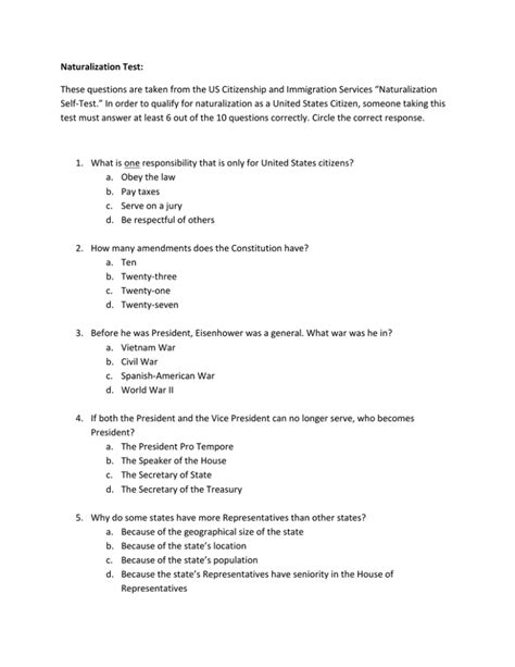 Naturalization Practice Test