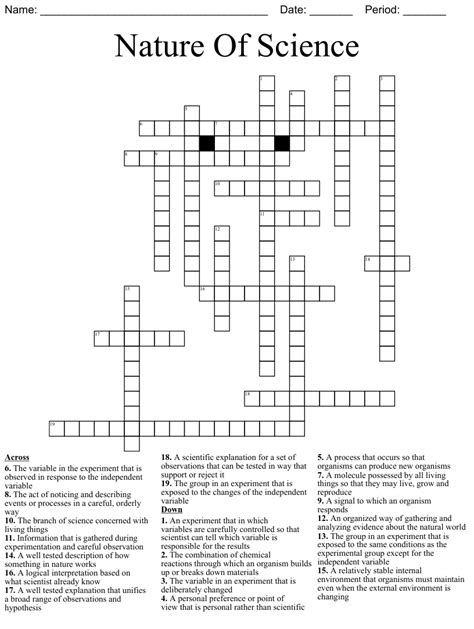 Nature Of Science Crossword Puzzle Answers Science Puzzles With Answers - Science Puzzles With Answers