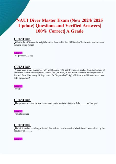 Naui Master Diver Exam Answer Key