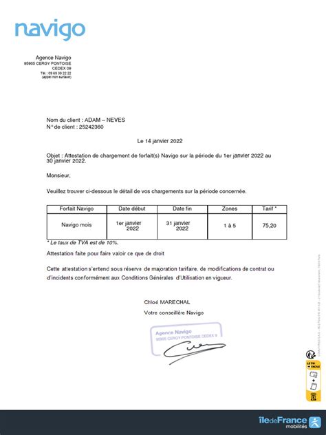 Navigo Annuel Attestation