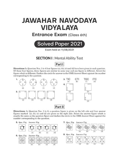 Navodaya Question Papers Pdf