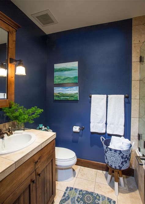 Navy Blue And Brown Bathroom
