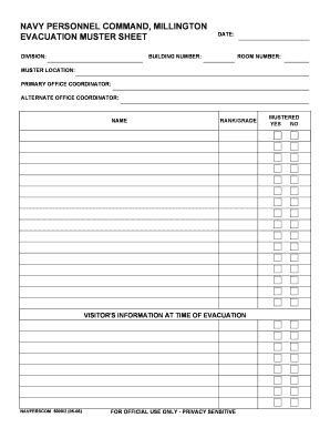 Navy Training Muster Sheet