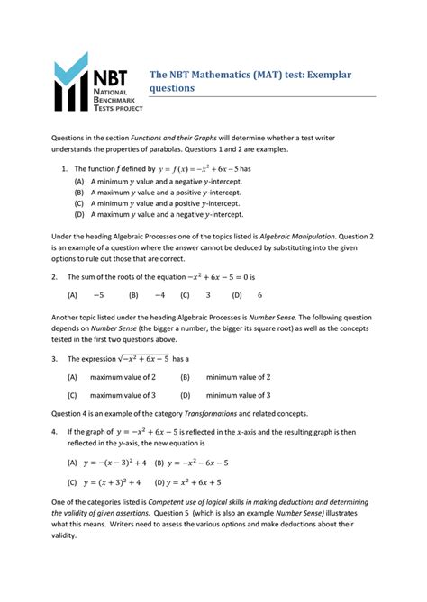 Nbt Math Test
