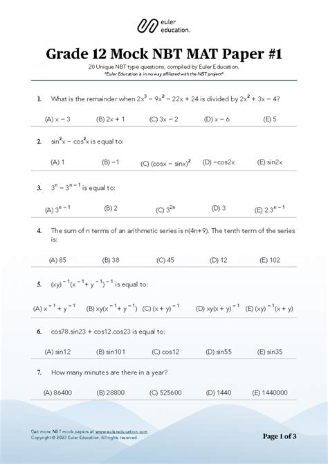Nbt Maths Past Papers