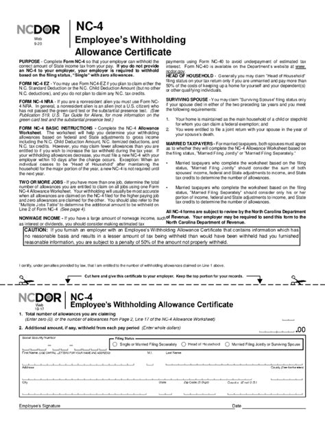 Full Download Nc 4 Employee S Withholding 9 16 Allowance Certificate 