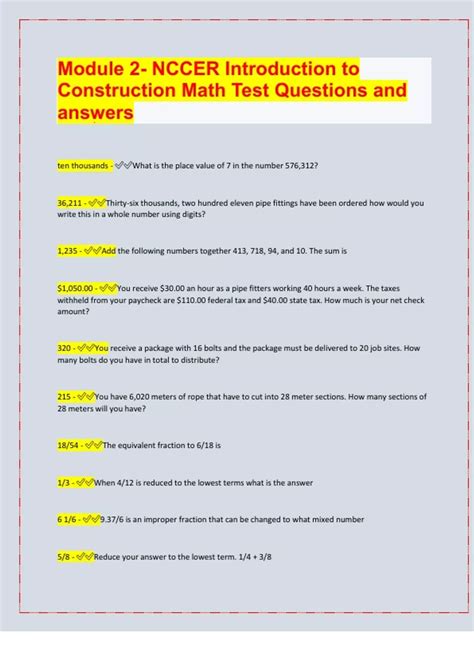 Nccer Core Construction Math Test Answers