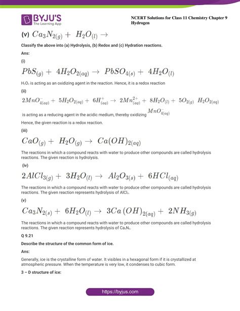 Ncert Class 11 Solutions Hydrogen
