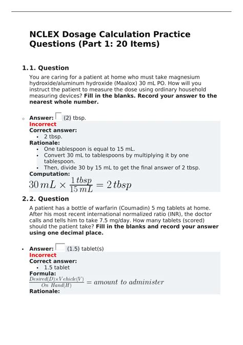 nclex dosage calculation practice test