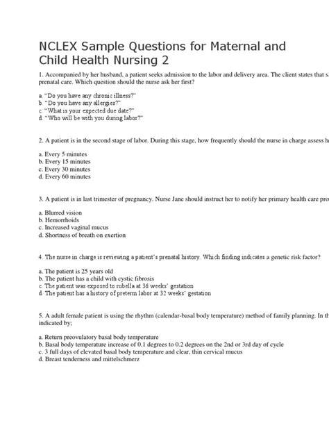 nclex practice questions for maternal newborn