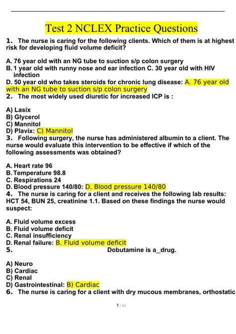 Nclex Practice Test Questions Fluid And Electrolytes