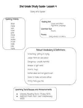 Nd Grade Weekly Study Guide Mrsmcpartlinsclass