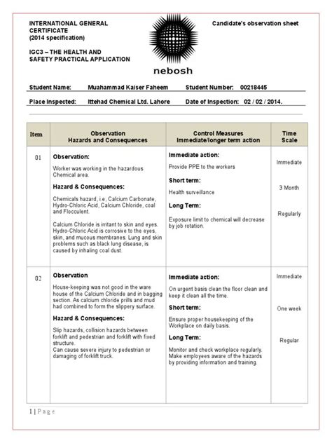 Nebosh Igc 3 Practical Paper Sample