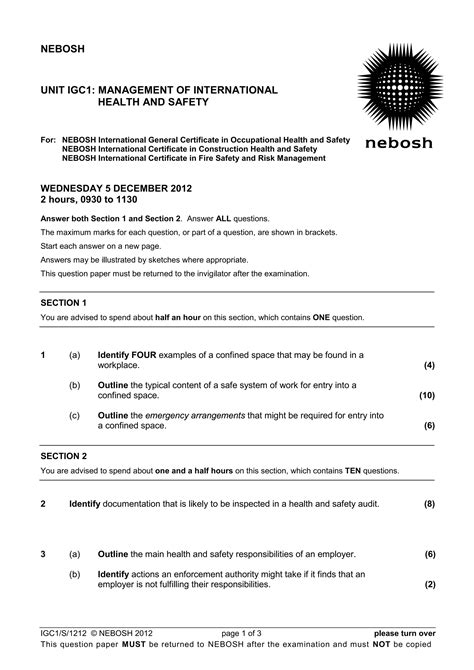 Nebosh Previous Question Paper