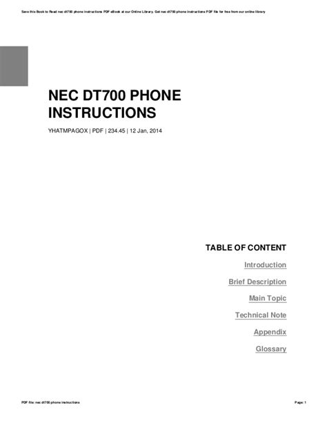 Read Nec Dt700 Series User Guide 