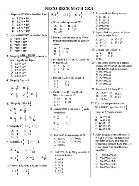 Neco Bece Questions