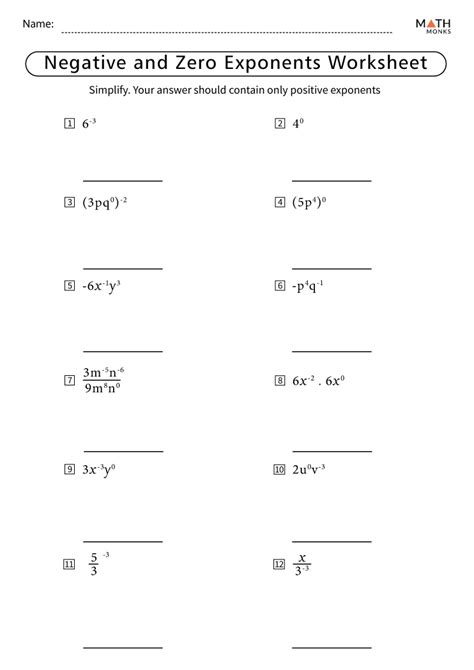 Negative And Zero Exponents Printable Worksheet Zero And Negative Exponents Worksheet - Zero And Negative Exponents Worksheet
