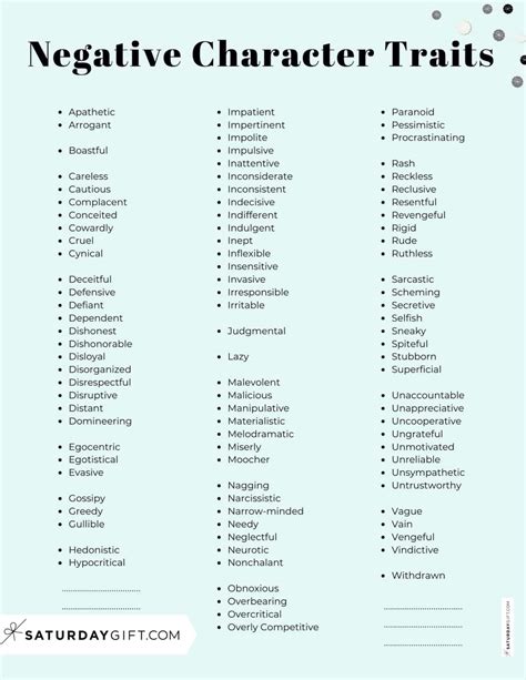 Negative Character Traits