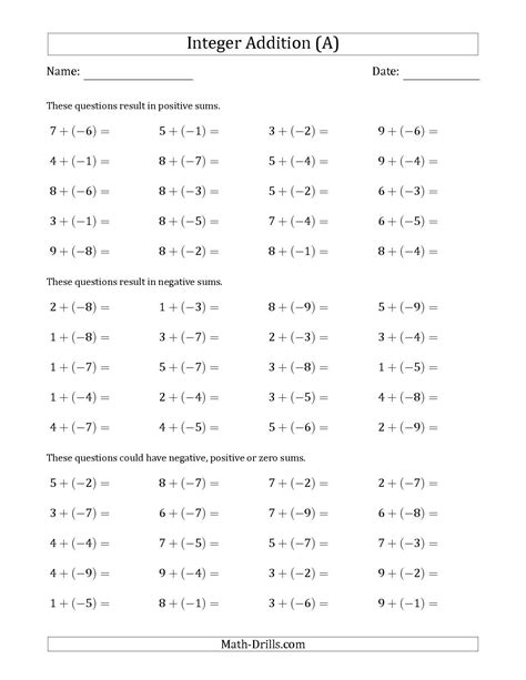 Negative Numbers Seventh Grade Worksheets Math Activities Negative Numbers 7th Grade Worksheet - Negative Numbers 7th Grade Worksheet