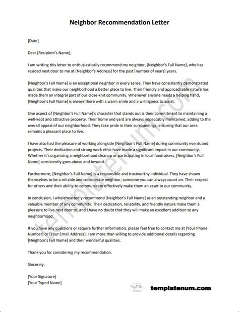 Neighbour Reference Letter Format General